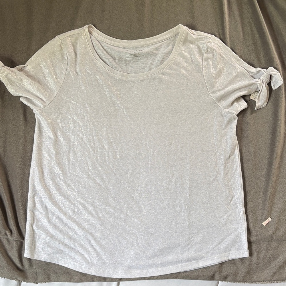 Talbots Cream Short Sleeve Top with Tie Details